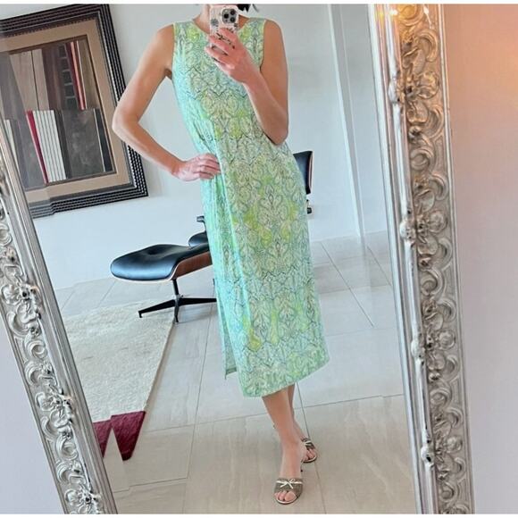J.Jill Paisley Midi Dress Sz Lg Lounge Comfort Travel Vacation Basic Staple - Picture 1 of 5